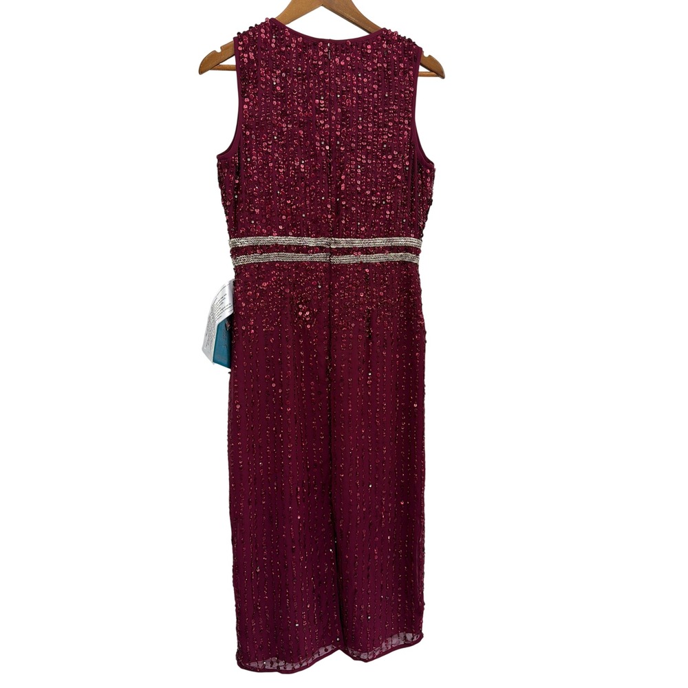 Mac Duggal 10509 Burgundy Beaded Sequin Sheath Sleeveless Cocktail Gown 8 NWT - Picture 6 of 16